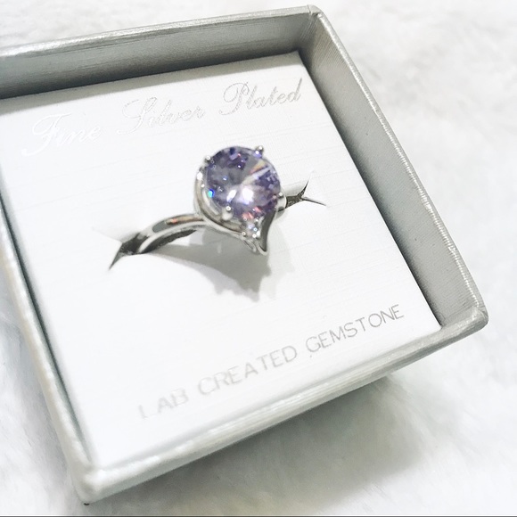 ๐Stunning Lavender Birthstone Round 4-Prong Synthetic Gem Silver Ring | US 8 - Picture 4 of 16